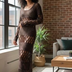 Brown Crochet Maxi Dress